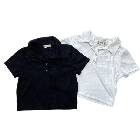 LOT of 2 Altar'd State Tops Size SMALL Cropped Black White Button Up - Picture 1 of 7